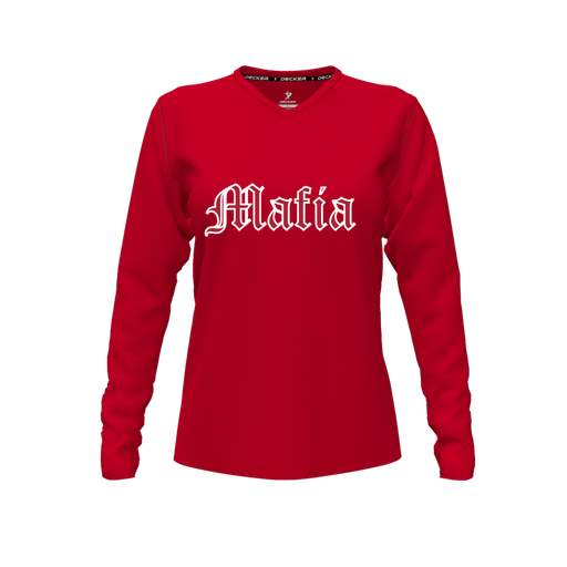 [CUS-DFW-TEES-PER-VNK-LSL-RED-FYXS-LOGO3] Decker Performance T-Shirt (Female Youth XS, Red, V Neck, Logo 3, Long Sleeve)