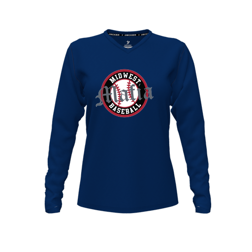 [CUS-DFW-TEES-CMF-VNK-LSL-NVY-FYXS-LOGO2] Decker Comfort T-Shirt (Female Youth XS, Navy, V Neck, Logo 2, Long Sleeve)