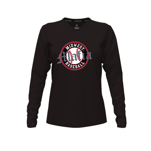 [CUS-DFW-TEES-PER-VNK-LSL-BLK-FYXS-LOGO2] Decker Performance T-Shirt (Female Youth XS, Black, V Neck, Logo 2, Long Sleeve)