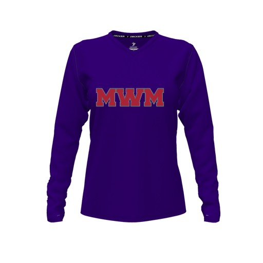 [CUS-DFW-TEES-PER-VNK-LSL-PUR-FYXS-LOGO1] Decker Performance T-Shirt (Female Youth XS, Purple, V Neck, Logo 1, Long Sleeve)