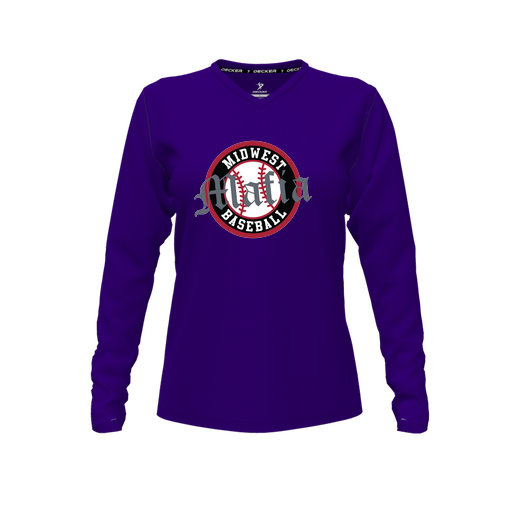 [CUS-DFW-TEES-PER-VNK-LSL-PUR-FYXS-LOGO2] Decker Performance T-Shirt (Female Youth XS, Purple, V Neck, Logo 2, Long Sleeve)